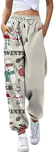YALFJV ženske Casual pantalone Petite žene Božić Print trenirke elastični potezanje struka Jogger hlače