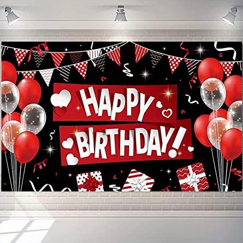 Seearay Birthday Decorations Banner crvena crna, Happy Birthday znak pozadina Birthday Photo Booth pozadina