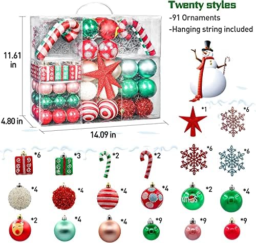 91kom crveni zeleni bijeli slatkiši veliki ukrasi za božićnu jelku otporni na lomljenje sjajni,