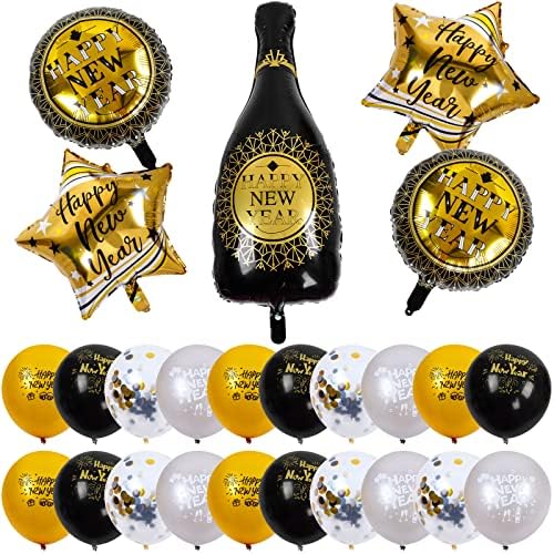 Yamslam 25 komada Novogodišnji baloni postavljeni sretni novo godina Foil Balloons Star Wine boca za vino-balon