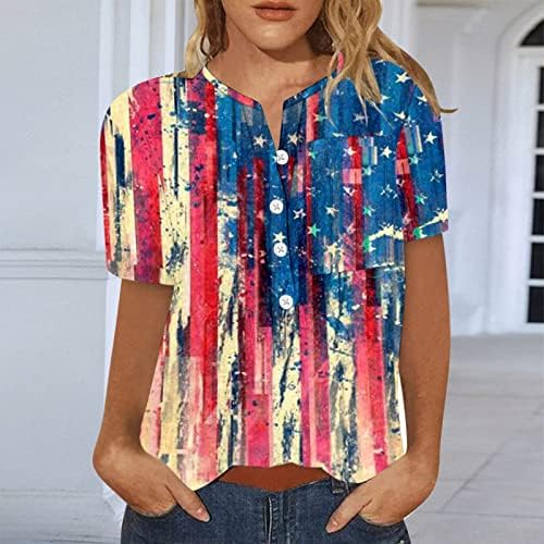 Majice za 4. jul za žene kratki rukav V vrat tunike vrhovi američka zastava zvijezde prugaste Patriotske