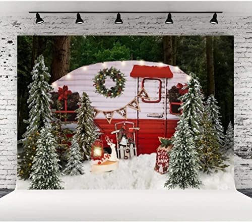 Božić Camper fotografija pozadina zima snježnih borova Mini autobus pozadina Merry Božić Santa