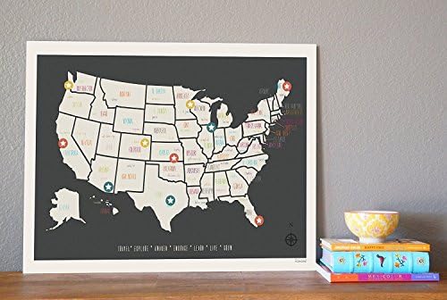 SAD Travel Art Art Art Print, Personalizirana putna karta, 18x24 inčni print, Kid's USA Mapa, dekor