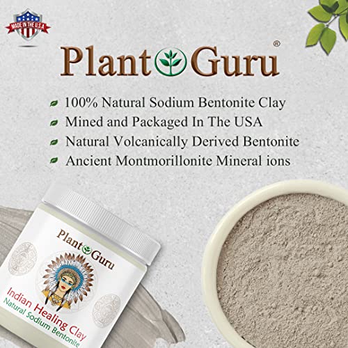 Biljni Guru Indijska ljekovita glina 1 lb. - prirodni natrijum bentonit glineni prah - maska za čišćenje