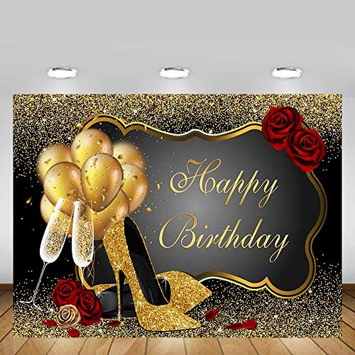 Mehofond 5x3ft crno-zlatni rođendan FOTO pozadinski rekviziti Glitter Gold High Poene balone