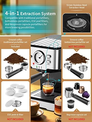 Gevi espresso mašina 15 bar, Expresso aparat za kavu sa parom pjesećem parom, espresso i kapućino proizvođač,