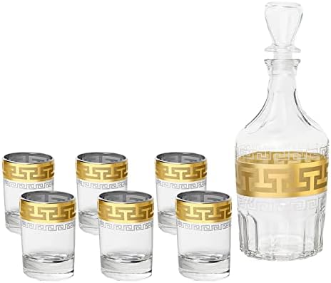 Zanzer SET od 1 evropskog dekantera okruglog oblika 17 Oz i 6 čaša, po 2 OZ idealno za votku, viski i burbon