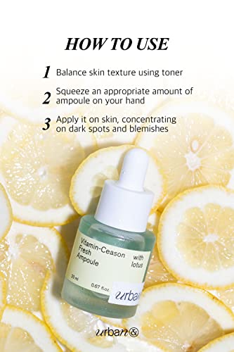 Urbanand Vitamin-Ceason Fresh ampula | korejski korektor tamne tačke kože Premium Serum vitamina C za lice W / Lotus List & ekstrakti Azijske šljive / hidratantna ampula seruma za lice za njegu lica