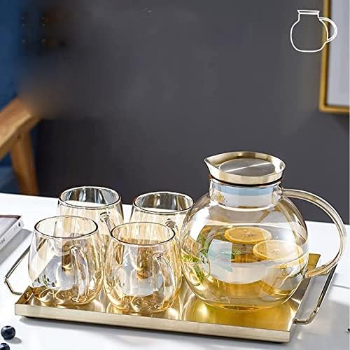 Borosilikat stakleni komad sa poklopcem i 4 krigle staklena vodena kašika za čaj za čaj za sunčanje