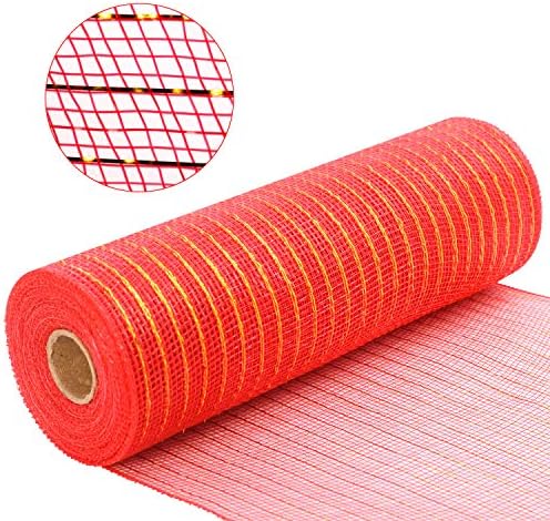 Acekit deco crvena poliska mreža sa metalnom folijom 10 inča x 30 stopa svaki rola za vijence, swags lukovi
