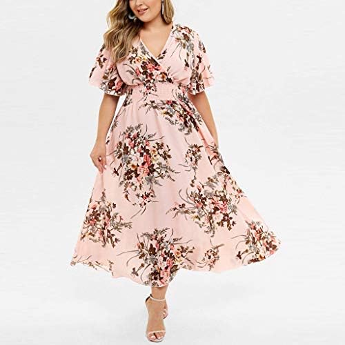 Plus size haljina za žene ljetni Casual V izrez cvjetni štampani Boho kratki rukav elastičnost