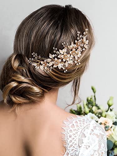 SWEETV Bridal Hair Accessories Rhinestone Bride wedding hair Comb Pearl Bridal Hair Piece Brides Crystal