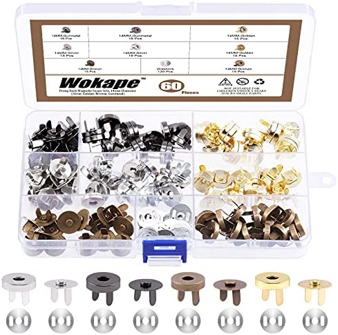 Wokape 60 setovi 4 boje 14mm magnetni gumb Clasps Kit za asortiman, magnetni škakljivi pričvršćivač