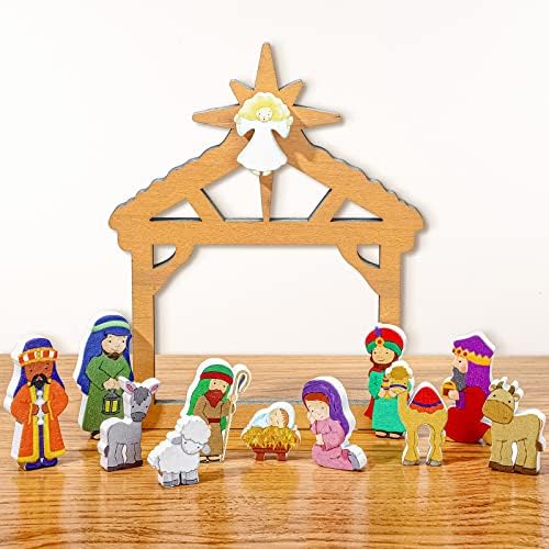 Queekay 13 kom mali Božić djecu jaslica scene drveni Set Mini ljudi rođenje Set prva priča dekor