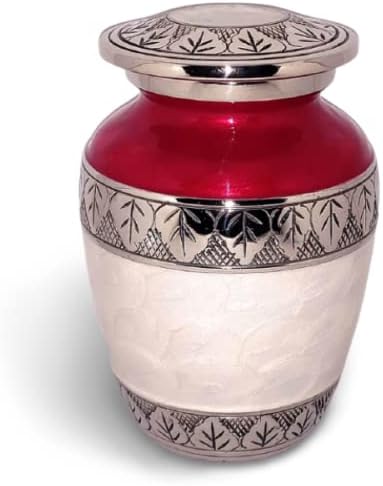 Akanksha umjetnost mala 6 x 4 inčna metalna kremacija urne spomen-kontejner - 650 ml, bijela, crvena, srebrna.