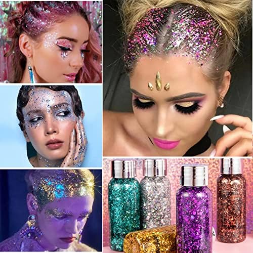 Meicoly Mermaid Body Glitter,Singer Concerts Music Festival Rave Accessories,intense Glitter Makeup Face