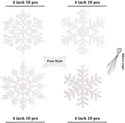 40 Pack White Glitter Snowflake Ornamenti, plastični Božić Glitter Snowflake Winter Wonderland ukrasi