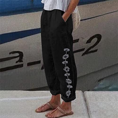 Dreamlascar žene pamučne platnene hlače Capri haljina rupa za usjeve za ljetno casual tisak labavo comfy