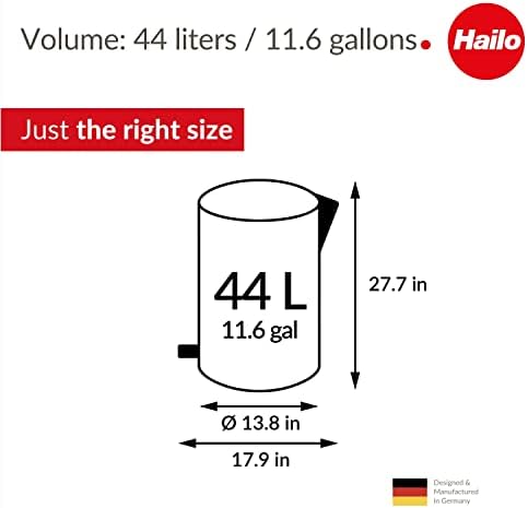Hailo Pure XL otpad | 1 x 44 litara / 11,6 galona | Jastučni mehanizam zatvaranja poklopca | Čelični lim