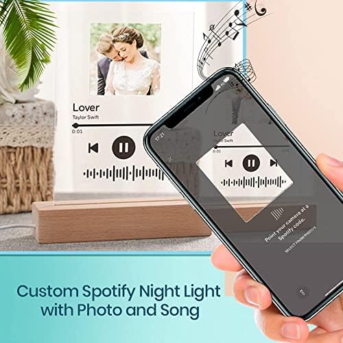 WRGIFTS Spotify staklena umjetnost noćna svjetlost personalizirana glazbena ploča sa slikom Skenable Spotify