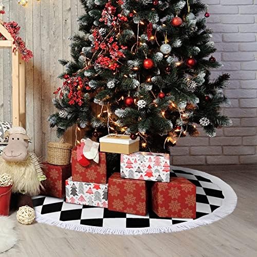 Bijela crna Checkired Christmas Mat Mat suknja Osnovni poklopac s resilicama za odmor za odmor