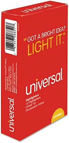 Universal 08851 Pocket Clip Highlighter, Drizerski vrh, fluorescentna žuta tinta, desetak
