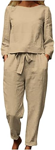 Ženski labavi fit hlače set gaze posteljine set Dvije komadne ravne noge obične padajuće ljetne hlače