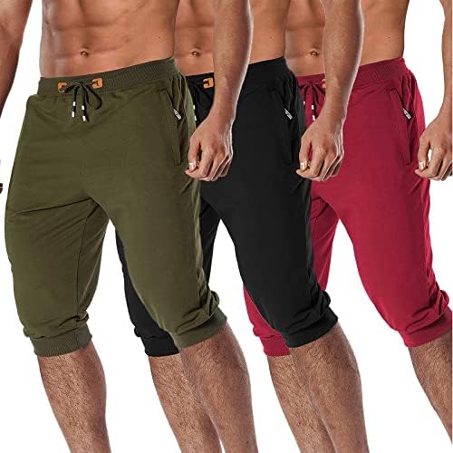 Chexpel muške 3/4 -jogger kratke hlače Capri hlače ispod pamučne koljene duge vježbe trčanja s džepovima sa