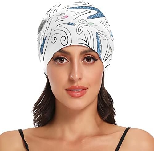 Ženska moda Beanie lobanja poklopac poklopca za kosu, crtane školjke Elastična glava noć za spavanje