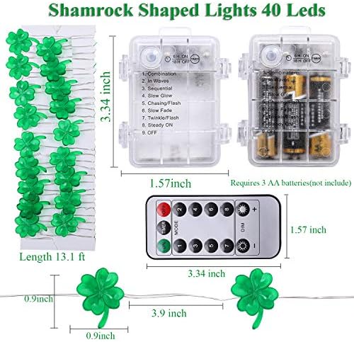 Cooraby 13.1 stopa 40 Shamrocks svjetla sa nizom na baterije sa 8 načina rada Blica, daljinskim