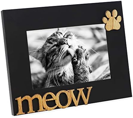 Isaac Jacobs Black Wood Sentiments Cat Meow okvir za slike, 4x6 inča, Foto poklon za mačke kućne