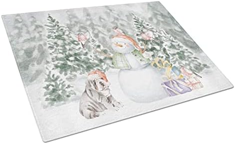 Buldog štene čokolade sa Božić predstavlja staklo reznu ploču veliki