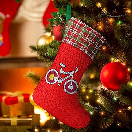 Colorado Zastava brdski bicikl Sequin Božićne praznične čarape Reverzibilna boja Promjena čarobnih
