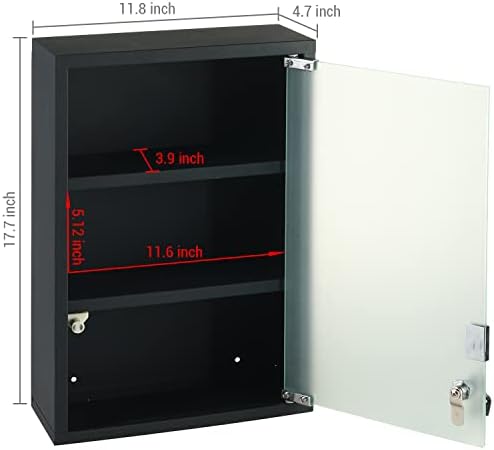 MyGift 18-inčni ormar za lijekove za kupaonicu zidni metalni ormar za odlaganje s 3 police za