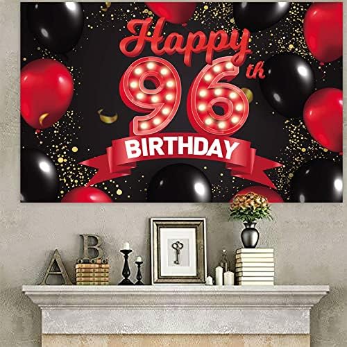 Sretan 96. rođendan crvene i Crne Banner Backdrop dekoracije baloni tema dekor za djevojčice