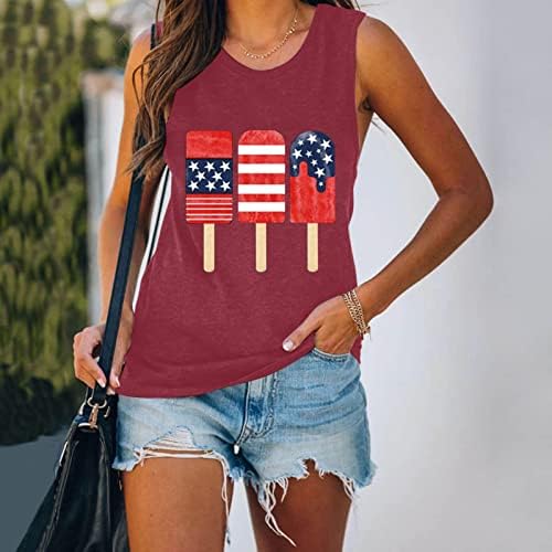 4th of July Shirts Tank Tops for Women Sleeless U Neck Tshirt USA Flag Stars Stripes Tie-Dye Running tunika