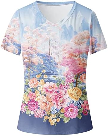 Modne majice vrhovi za žene Dressy Ljeto TOP Ležerne prilike Cvjetni print Tee Moderan Slatki kratki rukav