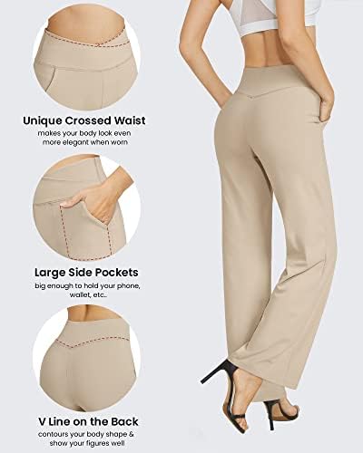 G4Free Womens Wide noge Capri hlače Stretske haljine hlače prelaze visoke pantalone za struk sa džepovima