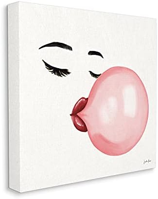 Stupell Industries glamurozna žvaka za puhanje lica Bold usne, dizajnirana od strane Janelle Penner Canvas Wall Art, 17 x 17, Pink