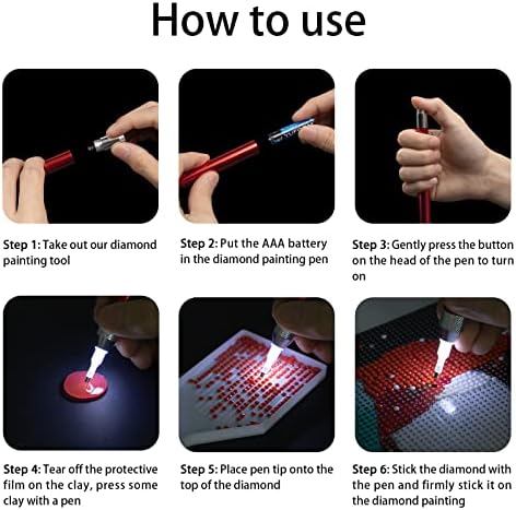 LED DIY Dijamantska olovka za osvjetljenje sa svjetlom, 2pack Art Lighted Pen aplikator dodatna