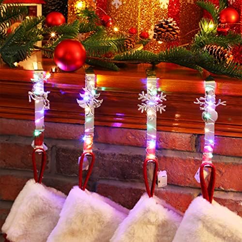 Zhengmy 4 setovi Božićne držači za čarape za mantle vješalica za vješanje za mongru Snowman Xmas kuka sa LED