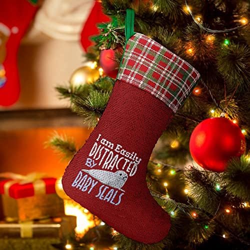 Lako me ometaju bebine brtve Sequin Božićne čarape sjajni zid viseći ukras ukras za Xmas Tree
