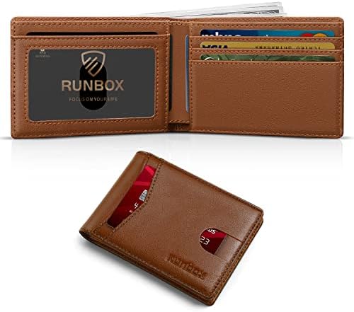 RUNBOX muški Novčanici tanka RFID koža Bifold sa poklon kutijom