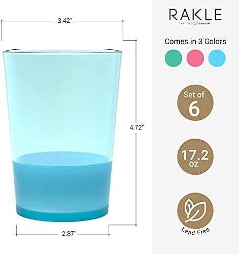 RAKLE naočare za piće u boji 17.2 Oz-6kom Set čaša za vodu, sok, koktele-vrhunski stakleni proizvodi u boji