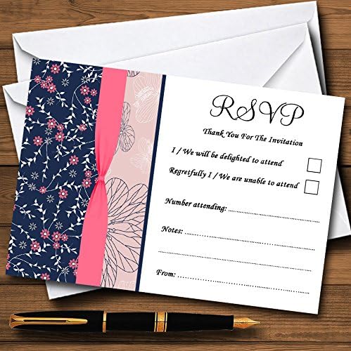 Mornaričke plave i koralne ružičaste cvjetne personalizirane RSVP kartice