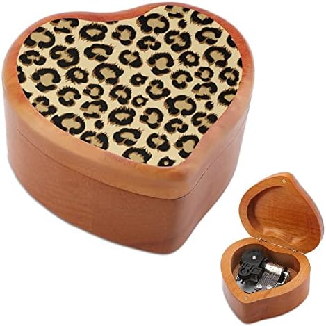 Leopard Cheetah Skin Wood Music Box Montup u obliku kloze na srcu Musical Box za rođendan za