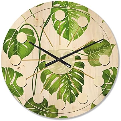 DesignQ 'Palm Tropical Leaves II' Mid-Century Moderni drveni zidni sat veliki dekorativni moderni zidni