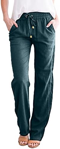 Fupinoded Lounge pantalone žene, ženske pamučne lanene pantalone Casual elastične pantalone sa džepovima