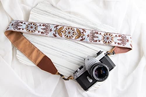 Bijela tkana Vintage traka za kamere za sve DSLR kamere. Vezeni elegantni univerzalni vrat & amp; naramenica,