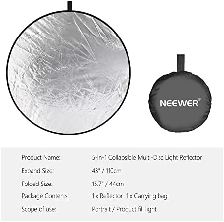 NEEWER 43 inča/110 centimetara svjetlosni difuzor svjetla 5 u 1 sklopivi Multi disk sa torbom - prozirna,